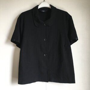Black Rayon Blend Short Sleeve Semi Cropped Button Up Top